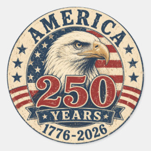 Adesivo Redondo Águia Americana Vintage 250º Aniversário Patriótic