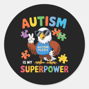 Adesivo Redondo Águia Autismo É Meu Superpoder Aceitar Apoiar Amar