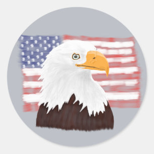 Adesivo Redondo Águia Bald Americana e Bandeira - transparente na