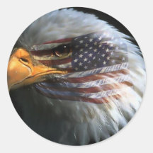 Águia-careca americana com autocolantes de bandeir