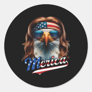 Adesivo Redondo Águia Careca Merica 4 de Julho Mullet de Águia Eng