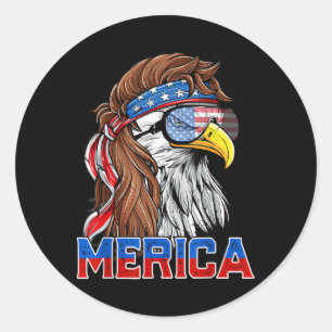 Adesivo Redondo Águia Careca Mullet Merica Bandeira Americana Patr