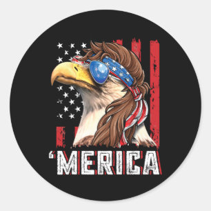 Adesivo Redondo Águia Careca Patriótica Mullet Merica Bandeira Dos