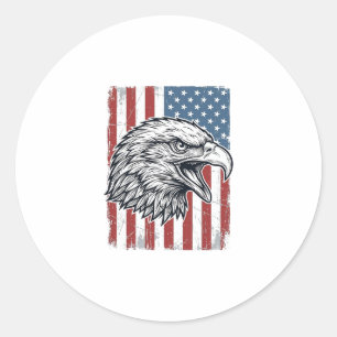 Adesivo Redondo Águia Patriótica Bandeira Americana Gravura Vintag