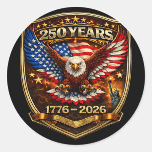 Adesivo Redondo Águia Patriótica E Bandeira 250 Anos 1776-2026 250