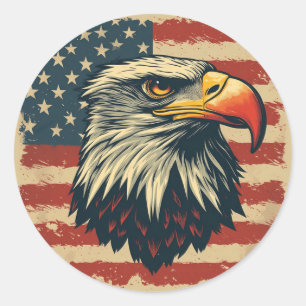 Adesivo Redondo Águia Vintage com Bandeira Americana – Arte Retro 