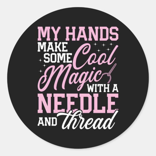 Adesivo Redondo Agulha E Eixo Cortando Artesanato (Frente)