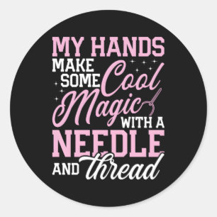Adesivo Redondo Agulha E Eixo Cortando Artesanato