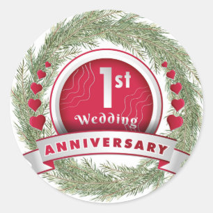 Adesivo Redondo Agulha Pine Wreath Red 1rua Aniversário de Casamen