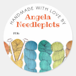 Adesivo Redondo Agulhas para tricô de fios torcidos feitas à mão p