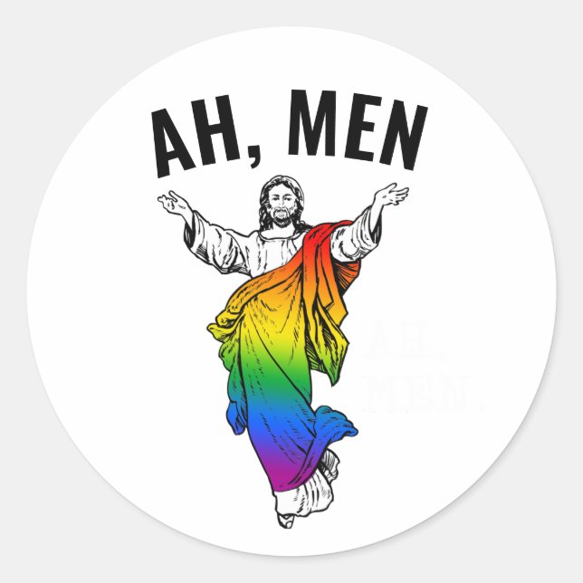 Adesivo Redondo Ah Homens - Meme Engraçado de Jesus (Frente)