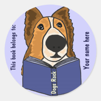 Adesivo Redondo AHL - Sheltie Lendo um Stickers