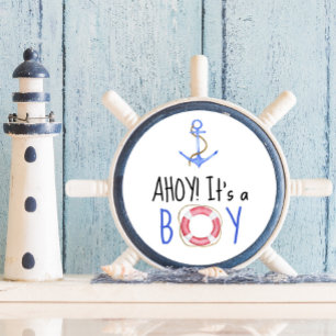 Adesivo Redondo Ahoy É um Menino! Chá de Bebê Náutico