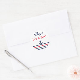Adesivo Redondo Ahoy, é um menino! Chá de fraldas náutico