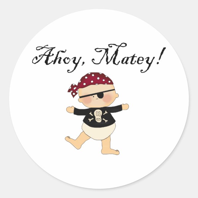 Adesivo Redondo Ahoy Matey Baby Pirate Stickers (Frente)