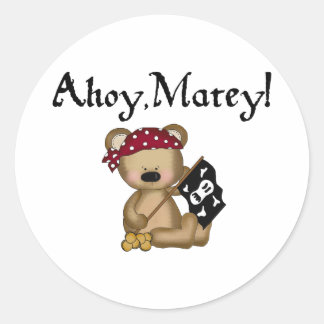 Adesivo Redondo Ahoy Matey Teddy Bear Pirata