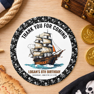 Adesivo Redondo Ahoy! Navio Pirata Aniversário de 8 anos