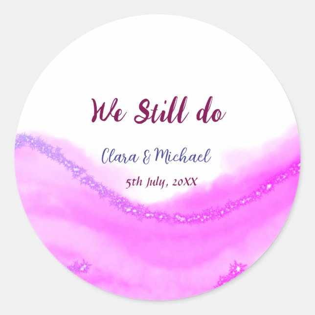 Adesivo Redondo Ainda fazemos glitter de aquarela rosa roxo brilho (Frente)