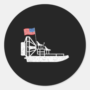 Adesivo Redondo Airboat 4 De Julho Bandeira Dos EUA Pântano Barco