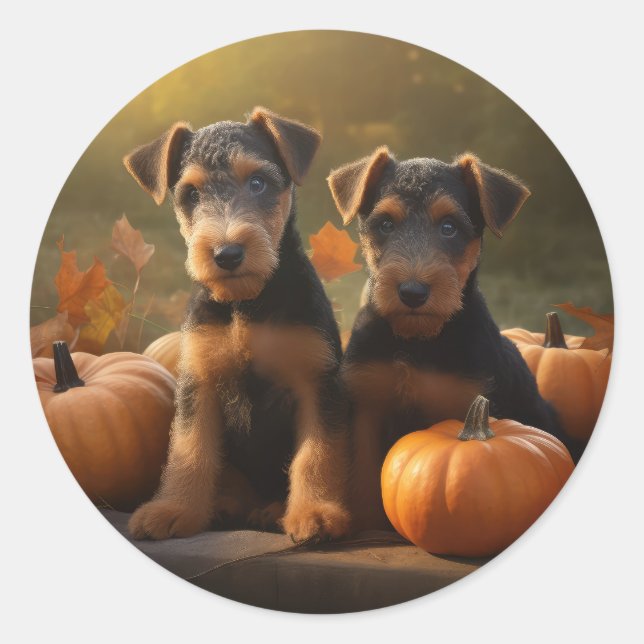 Adesivo Redondo Airedale Puppy Autumn Delight Pumpkin (Frente)