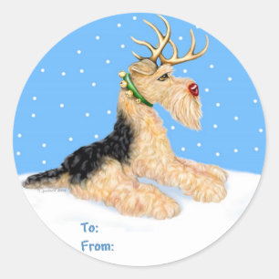 Adesivo Redondo Airedale Terrier Christmas Dale Deer Gift Tags