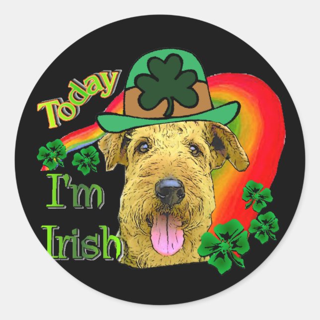 Adesivo Redondo Airedale Terrier St Patricks (Frente)