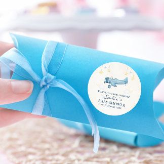 Adesivo Redondo Airplane Baby Shower Whimsical Boy Baby Welcome 