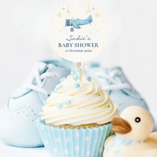 Adesivo Redondo Airplane Baby Shower Whimsical Boy Baby Welcome 