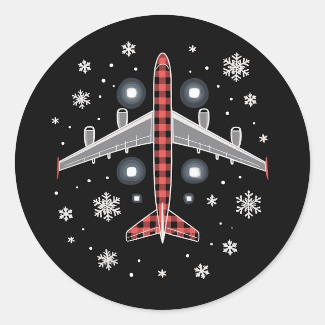 Adesivo Redondo Airplane Plaid Christmas Pilot (Frente)