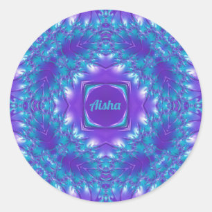 Adesivo Redondo AISHA ~ WOW BONITO 3D! Aquamarinho, Roxo e Branco 