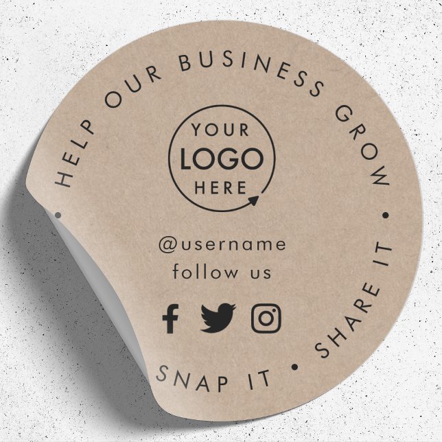 Adesivo Redondo Ajude o crescimento de nossos negócios | Meios de  (Editable "Help our business grow" social media icon sticker branded with your business logo)