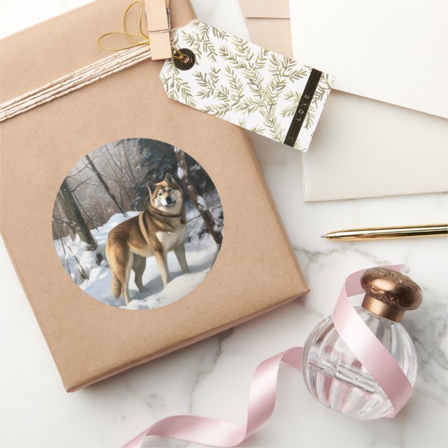 Adesivo Redondo Akita Deixe-A Neve Natal (Presentear)