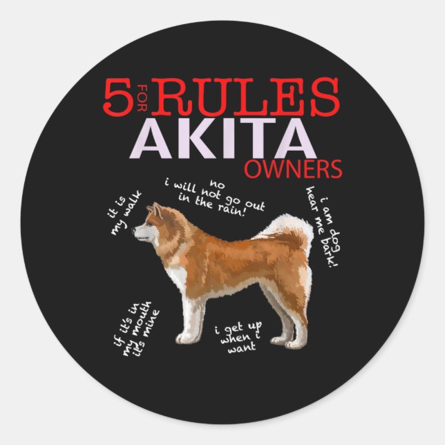 Adesivo Redondo Akita Dog | 5 Regras Akita Dog Owner (Frente)