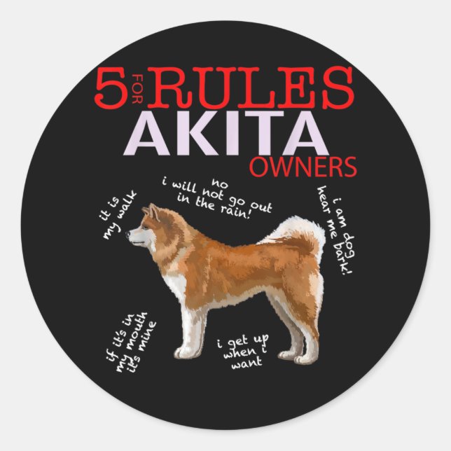 Adesivo Redondo Akita Dog | 5 Regras Akita Dog Owner (Frente)