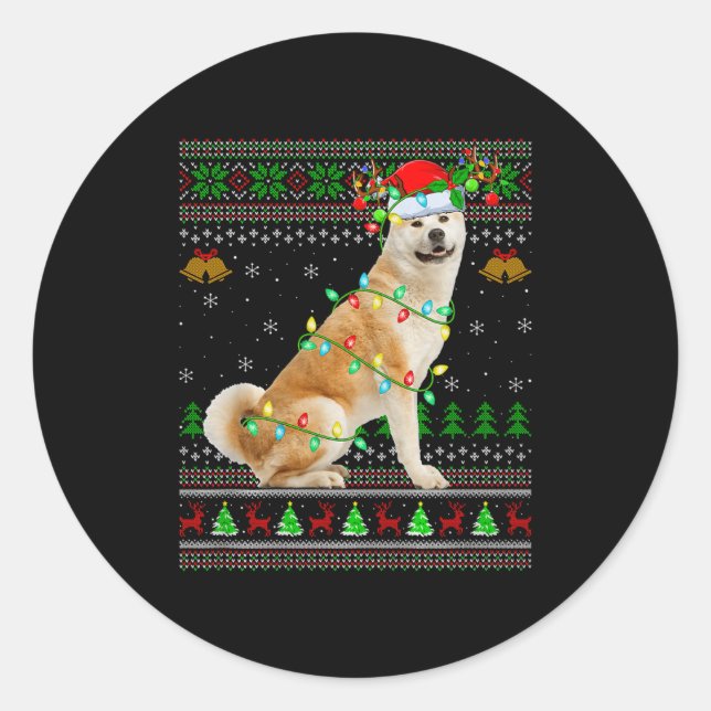 Adesivo Redondo Akita Inu Dog Ugly Christmas Sweaters Holiday Sant (Frente)