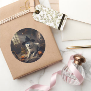 Adesivo Redondo Akita Pumpkins Halloween Scary