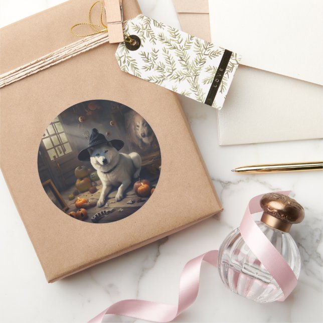 Adesivo Redondo Akita Pumpkins Halloween Scary (Presentear)