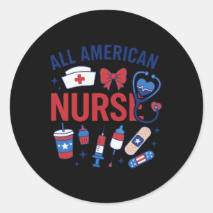 Adesivo Redondo Al American Nurse 4 de julho Enfermeira Patriótica