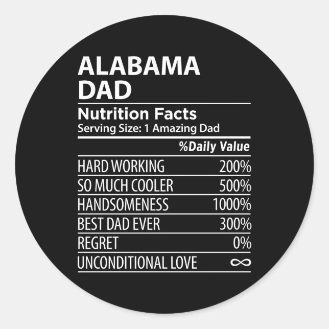 Adesivo Redondo Alabama Al Pai Nutrition Facts S Usa State (Frente)