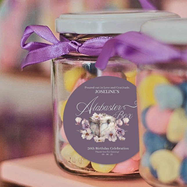 Adesivo Redondo Alabaster Box Purple Birthday (Criador carregado)