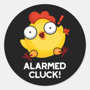 Adesivo Redondo Alarm Cluck Funny Chicken Clock Pun Dark BG