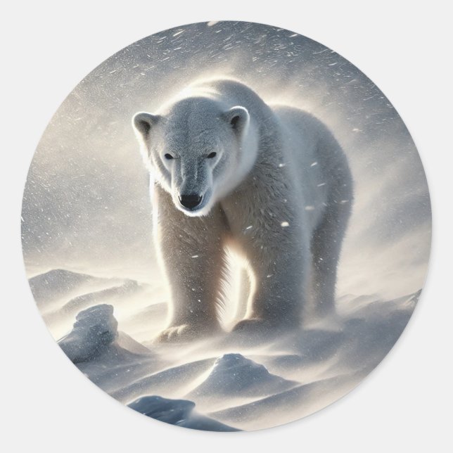 Adesivo Redondo Alasca Polar Bear Snowstorm (Frente)