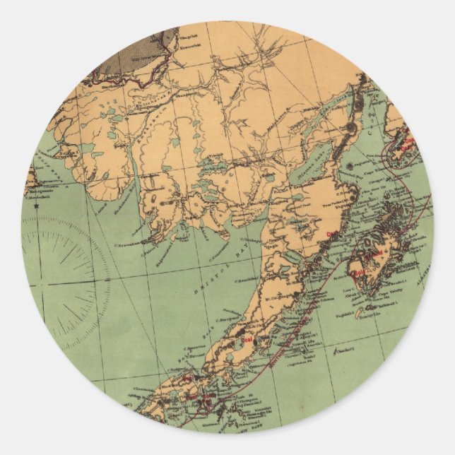 Adesivo Redondo Alaska Coal e Dourado Map (Frente)