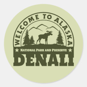 Adesivo Redondo Alaska. Parque nacional e conserva de Denali