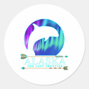 Adesivo Redondo Alaska State Pride Alaska Norte Lights Alaskan