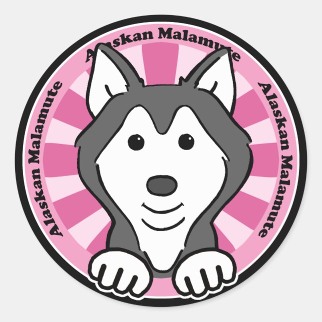 Adesivo Redondo Alaskan Malamute (Frente)