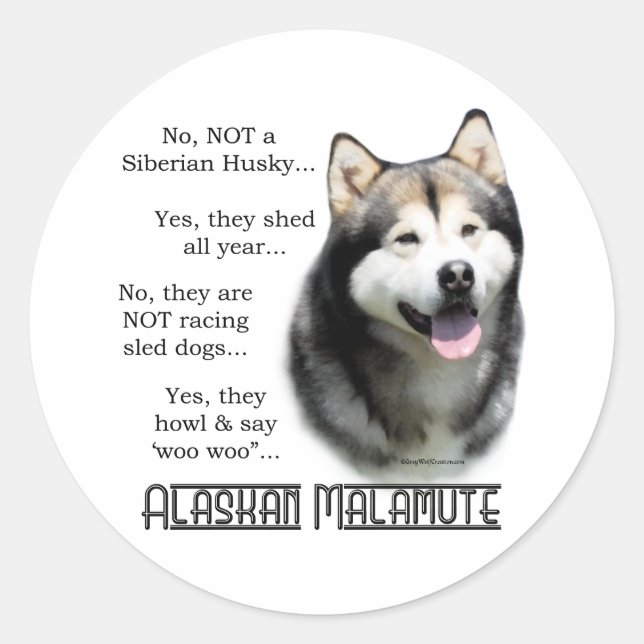 Adesivo Redondo Alaskan Malamute FAQ Sticker (Frente)