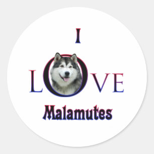 Adesivo Redondo Alaskan Malamute I Love