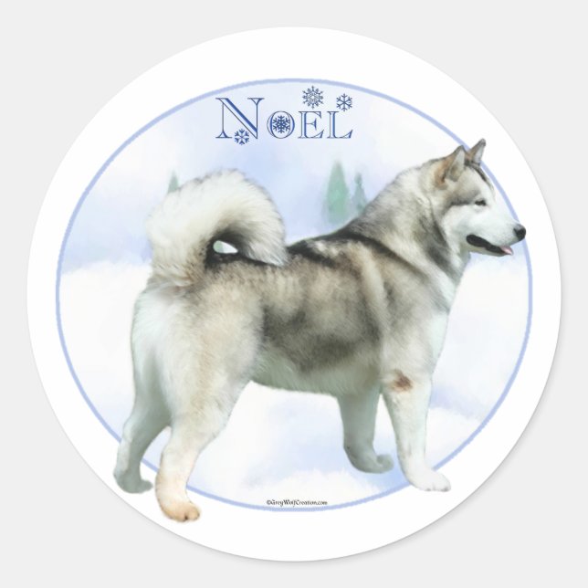 Adesivo Redondo Alaskan Malamute Noel - Sticker (Frente)