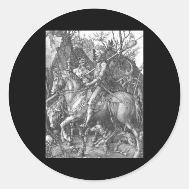 Adesivo Redondo Albrecht Durer Knight Death e o Diabo (Frente)